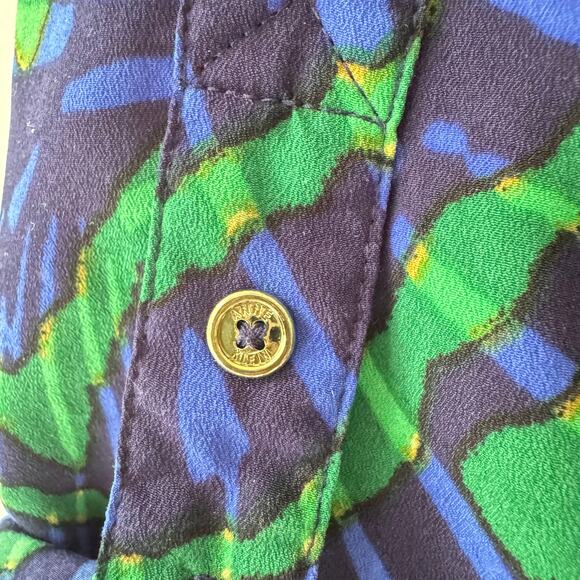 Anne Klein Women’s L Flowy Abstract Print Blouse Button Up Roll Tab Sleeves EUC - Picture 6 of 11